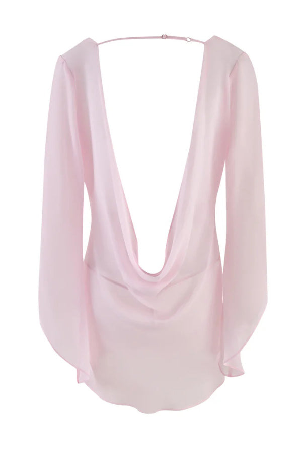 Solid Color See-through V-neck Long-sleeved Sexy Backless Mini Dress