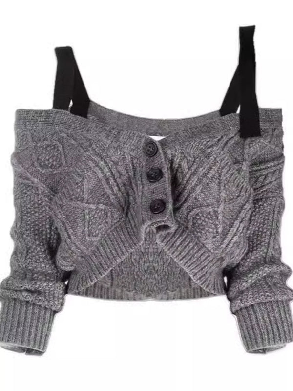 Solid Color Straps Long Sleeve Knits
