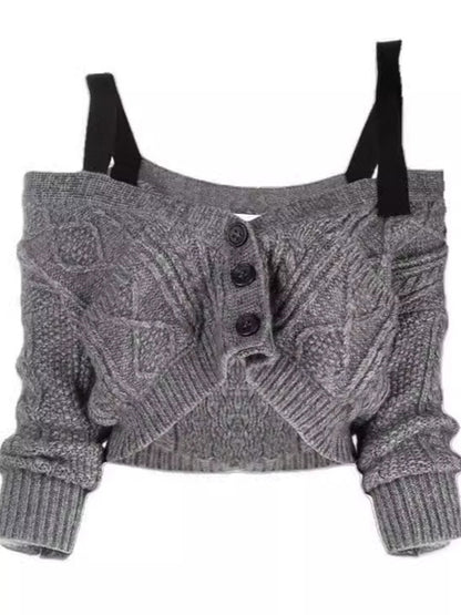 Solid Color Straps Long Sleeve Knits