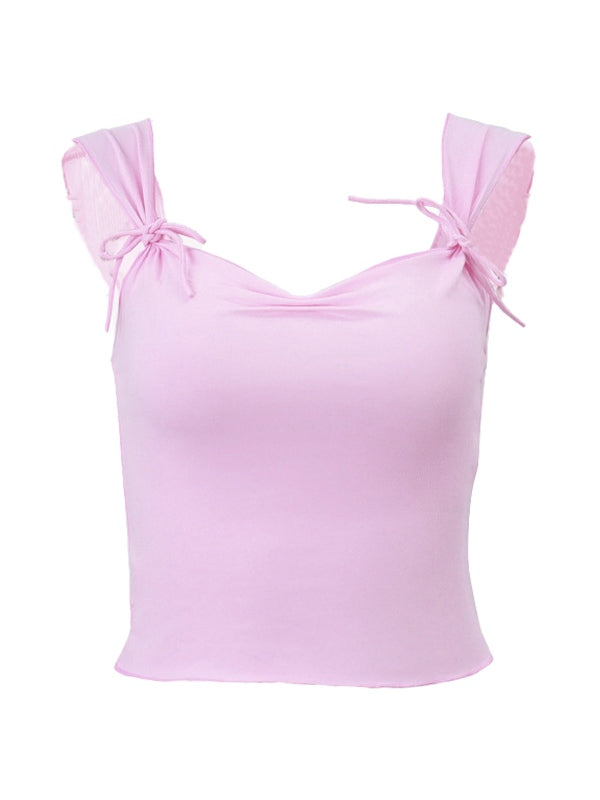 Low Cut Pleated Fungus Tank Top