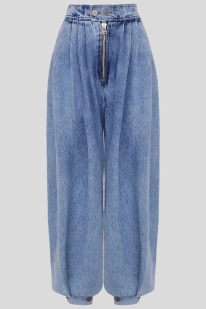 High Waist Zipper Cuff Relaxed Vintage Jeans