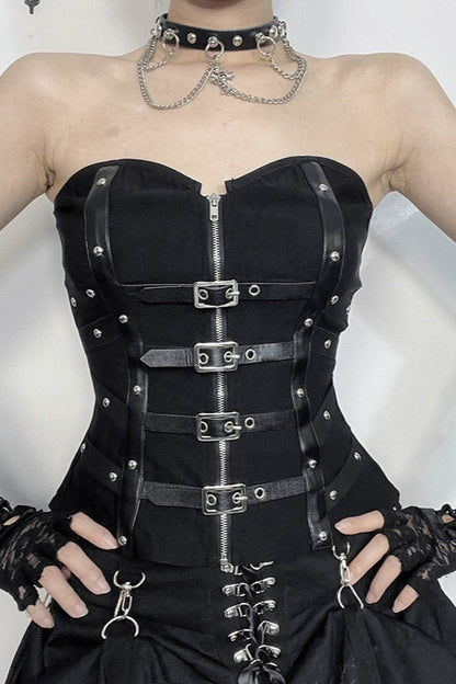 Gothic Patchwork Buckle Strap Corset
