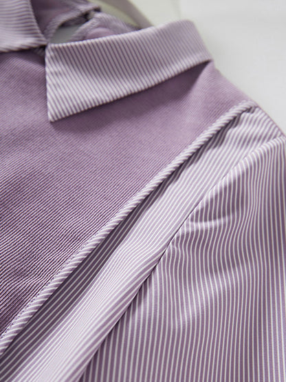 Jenny French Style Lapel Striped Stitching Fake Two-piece Sweater