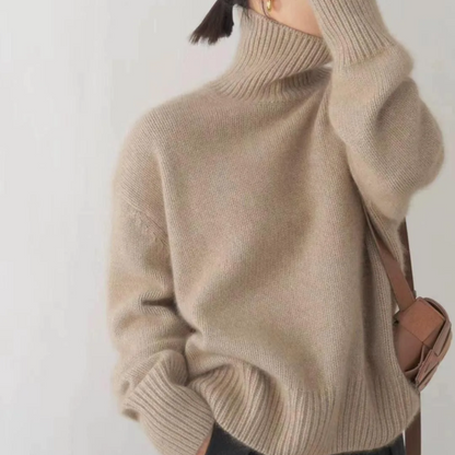 Jersey de punto de cuello alto de corte holgado para mujer | Ideal para otoño/invierno
