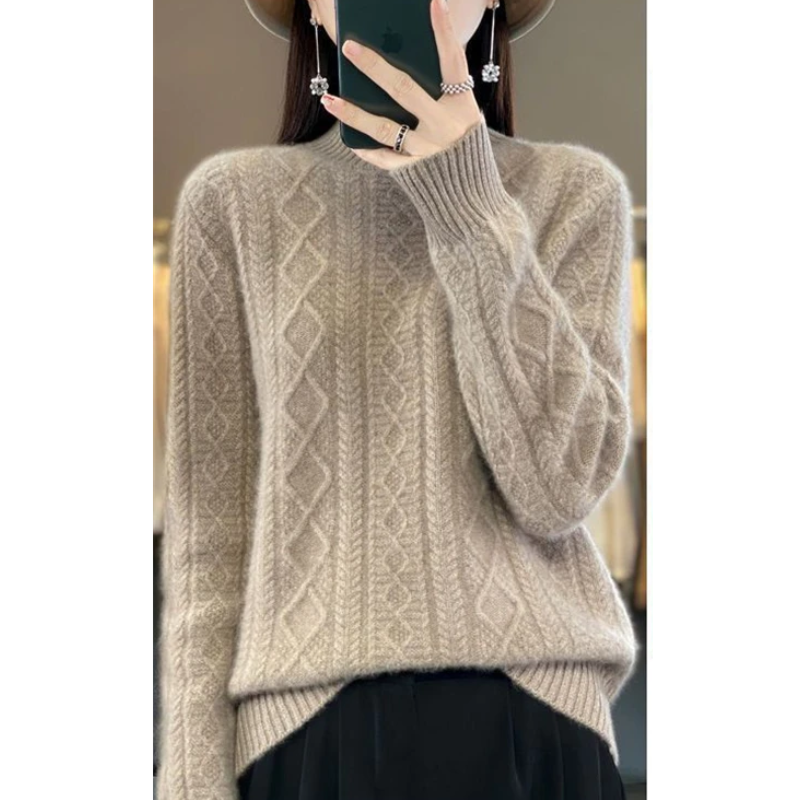 Elegante jersey de punto trenzado con cuello alto para mujer | Ideal para otoño/invierno