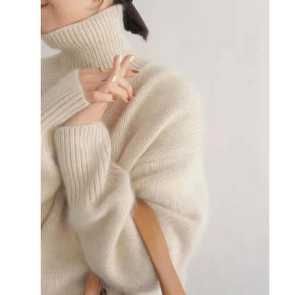 Jersey holgado de cuello alto para mujer con dobladillo y puños acanalados | Ideal para otoño/invierno
