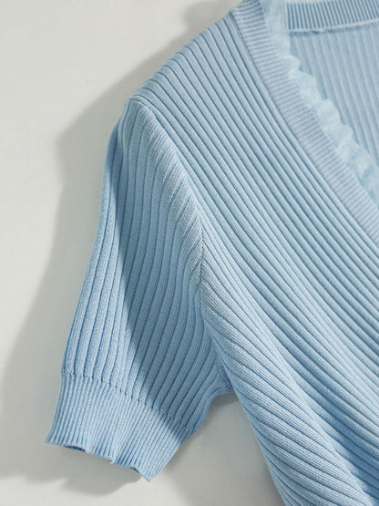 Sydney Elegant V-neck Drawstring Knitted Top-Blue