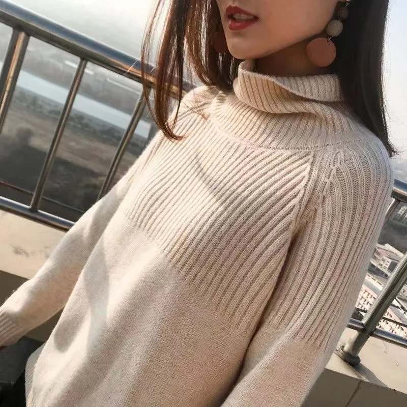 Suéter de cuello alto acanalado para mujer | Ideal para otoño/invierno