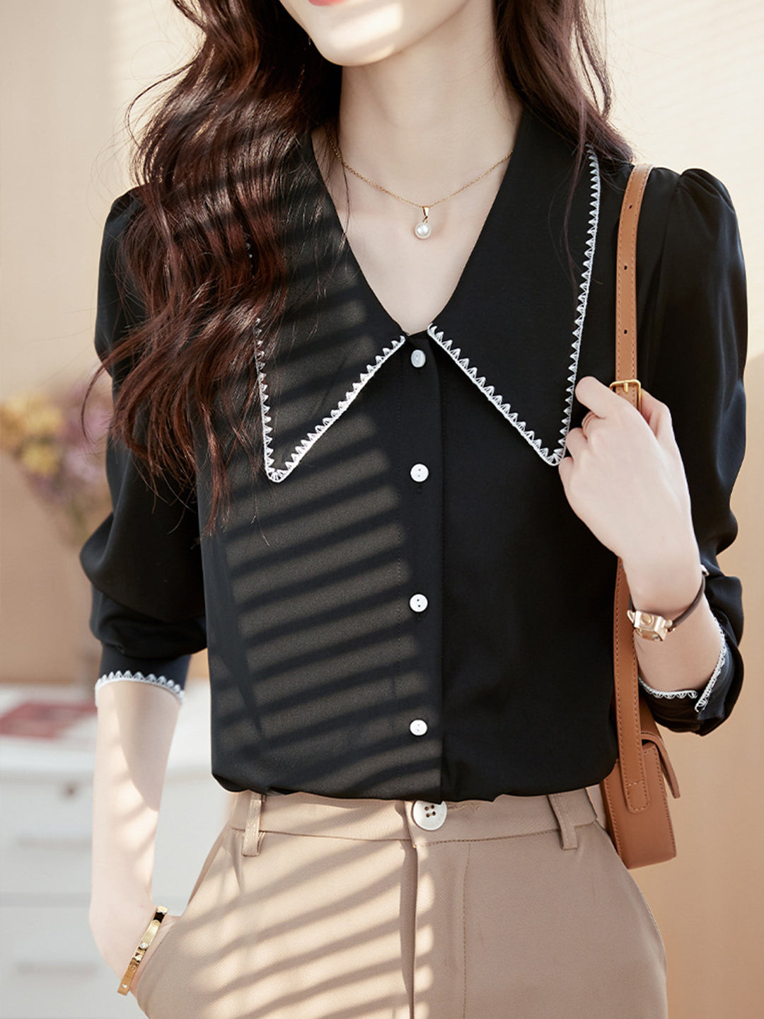 Elva Casual Doll Collar Blouse-White