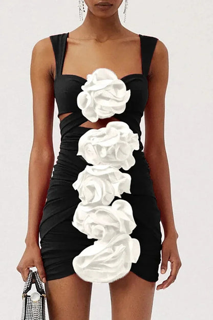 3D Floral Black Swimsuit Set