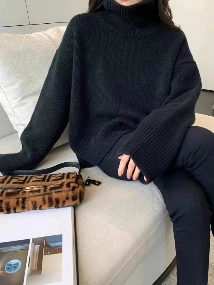 Jersey de cuello alto transpirable de gran tamaño para mujer | Ideal para otoño/invierno