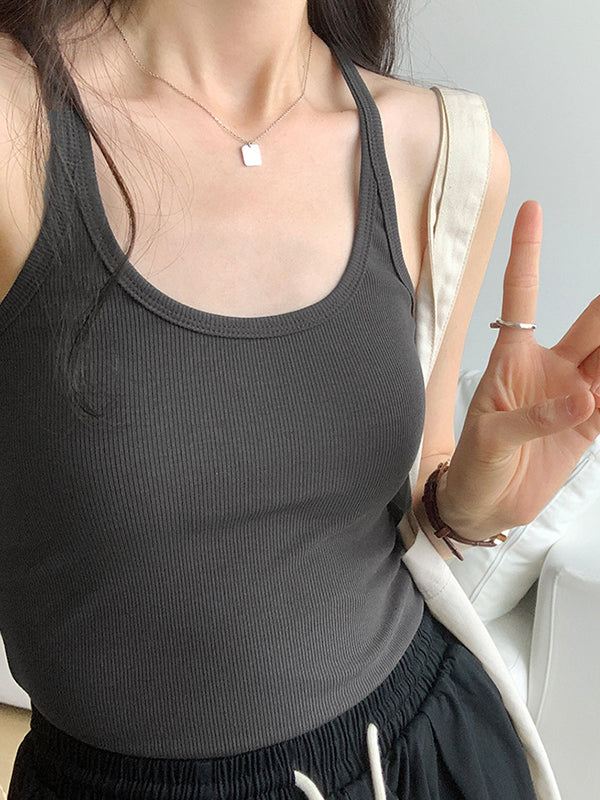 Plain High Elastic Slim Fit Cami Top