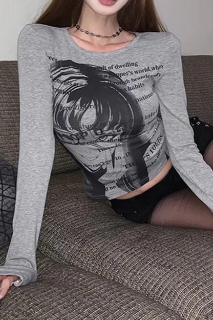 Grunge Print Cotton Knit Top