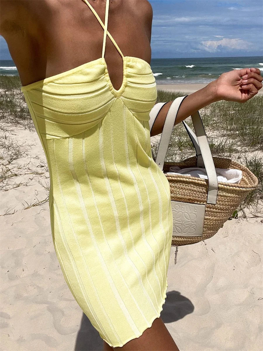 Halter Knitted Wrap Mini Dress