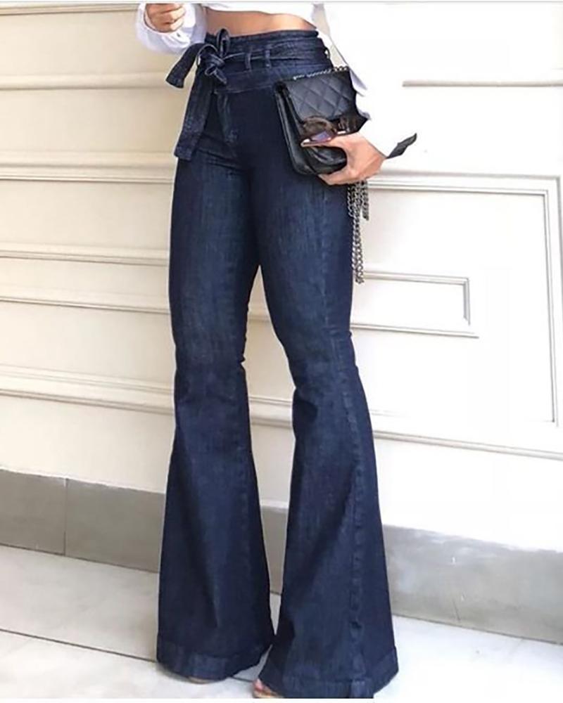 Denim High Waist Bell-Bottom Jeans