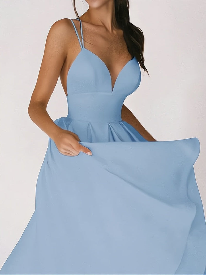 Vestido elegante de mujer con escote en V y cintura ceñida para invitada de boda | Ideal para primavera/verano