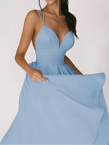 Vestido elegante de mujer con escote en V y cintura ceñida para invitada de boda | Ideal para primavera/verano