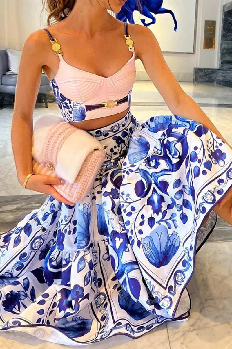 Conjunto de falda con estampado de mayólica