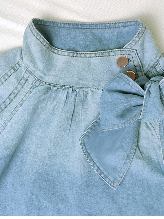 Loose Puff Sleeve Denim Short Shirt