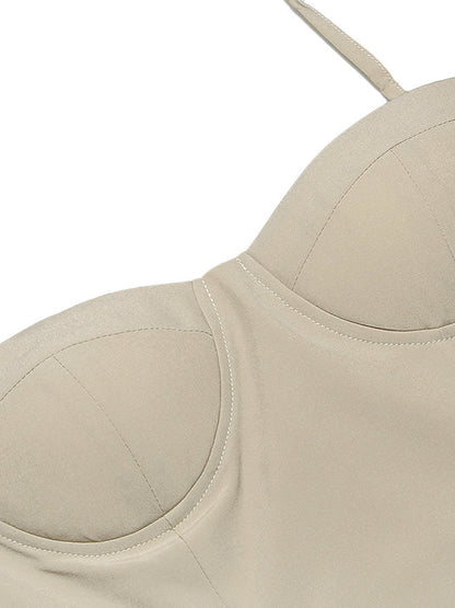 Beige-Sling Midi Dress