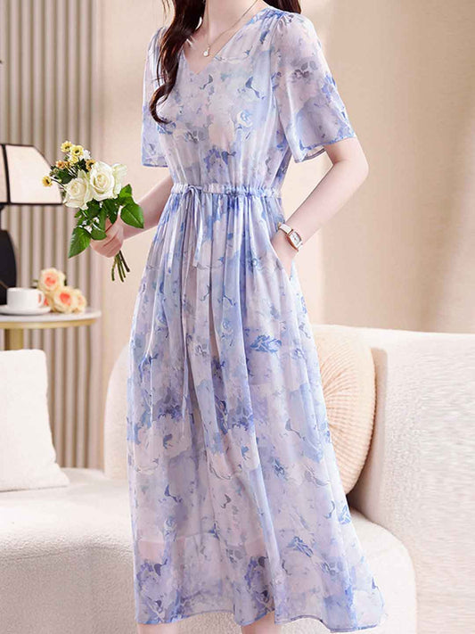 Payton Classic V-Neck Printed Chiffon Dress