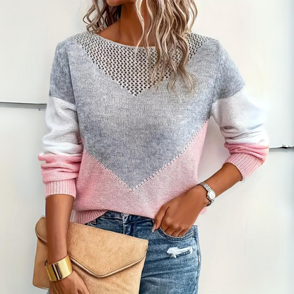 Jersey de punto con diseño de malla y bloques de color para mujer | Ideal para otoño/invierno