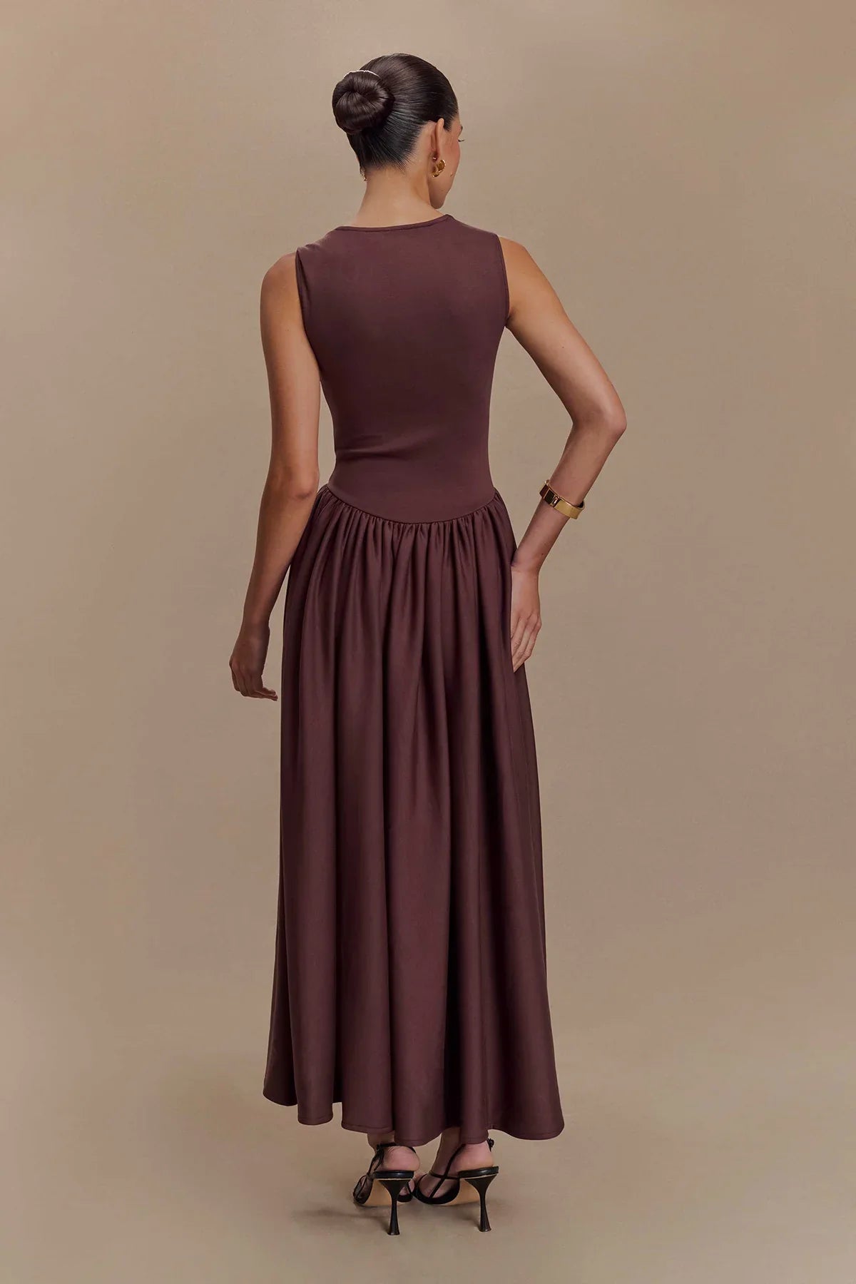 Vestido midi SHARON - Marrón cacao