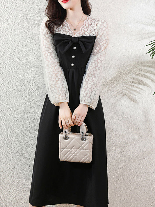 Taylor Retro Bowknot Lace Panel Dress