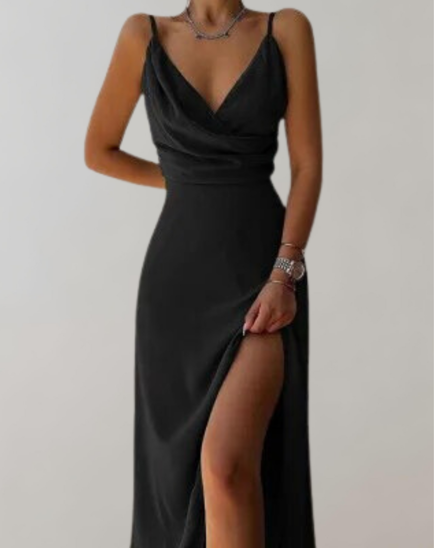 Women’s Casual Spaghetti Strap V-Neck Evening Dress with Slit | Ideal for Spring/Summer
