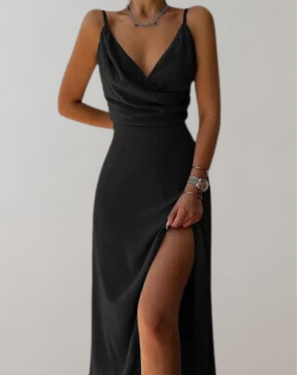 Women’s Casual Spaghetti Strap V-Neck Evening Dress with Slit | Ideal for Spring/Summer