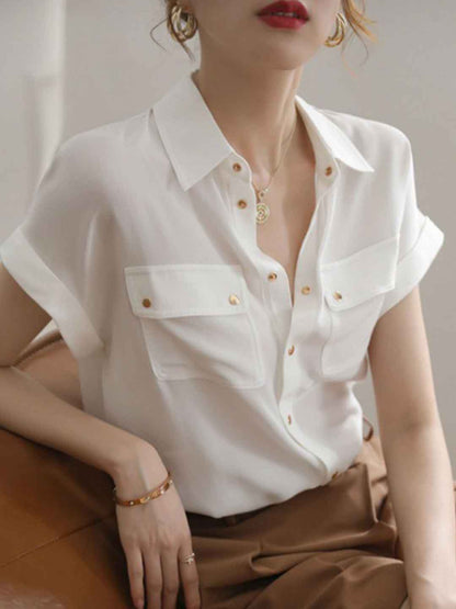 Makayla Retro Lapel Solid Color Shirt
