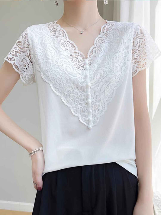 Sarah Loose V-neck Lace Top