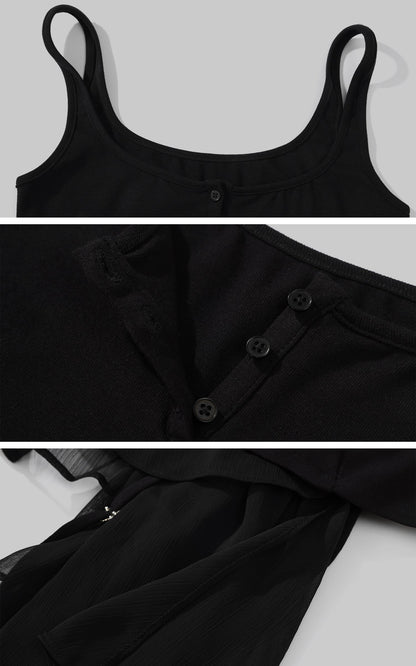Layered Mesh Hem Dress with Raw Draping