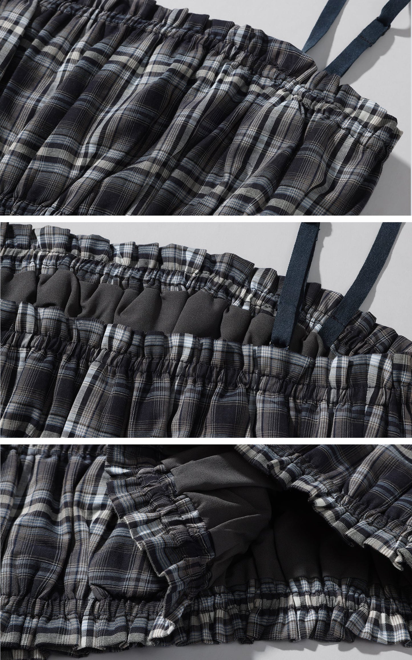 Plaid Strapless Crop Top with Ruched Elastic Detail