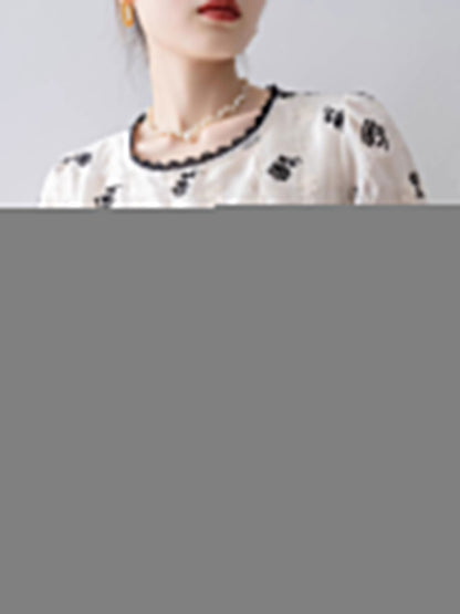 Mariah Vintage Puff Sleeve Embroidered Chiffon Top