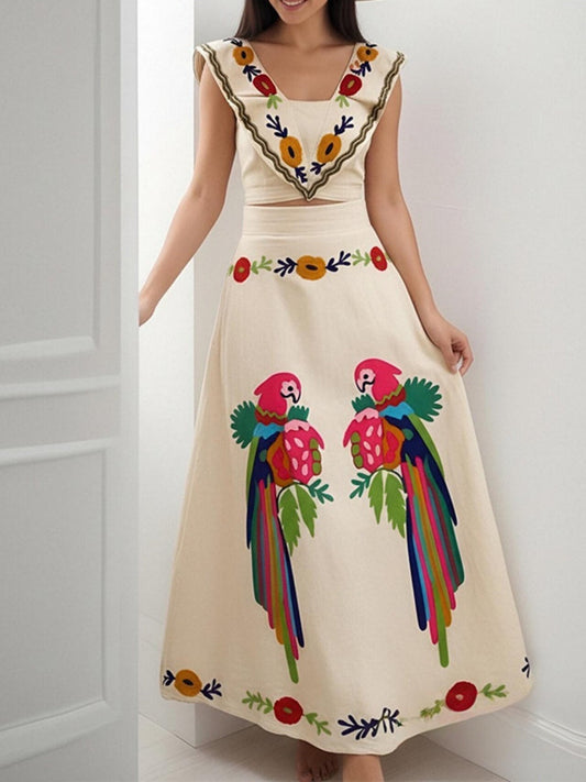 Floral Print Square Neck High Waist Two-piece Set