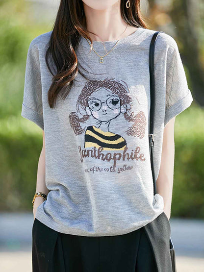 Maria Casual Crew Neck Solid Color Printed Top