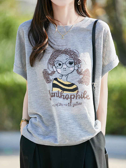 Maria Casual Crew Neck Solid Color Printed Top