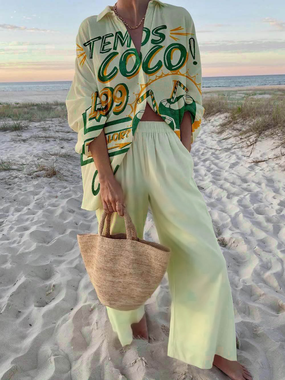 Fashionable Print Casual Vacation Style Set