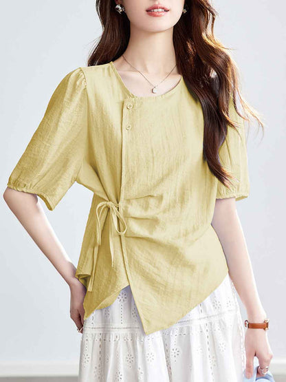 Layla Chic Crew Neck Irregular Tie Top