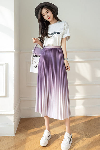 A-Line Gradient Colors Long Pleated Skirts