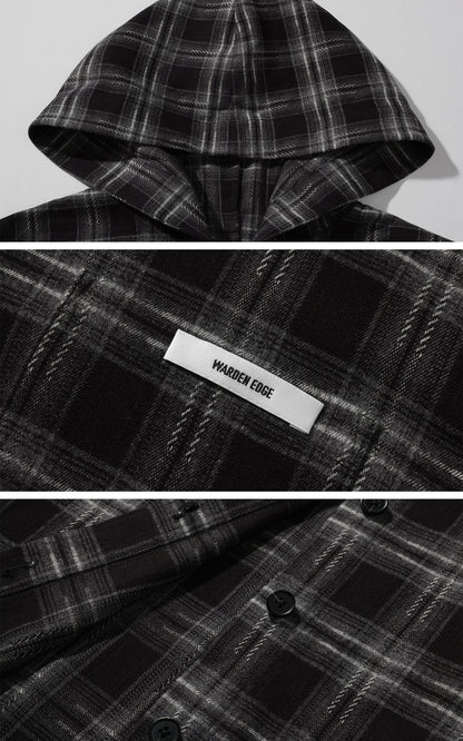 Plaid Hooded Shirt Jacket with Matching Plaid Tube Top Set