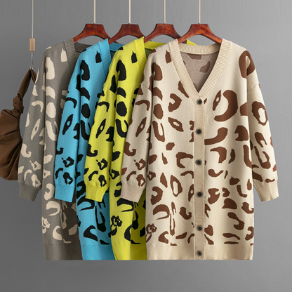 Cárdigan de mujer con estampado de leopardo y botones | Ideal para otoño/invierno