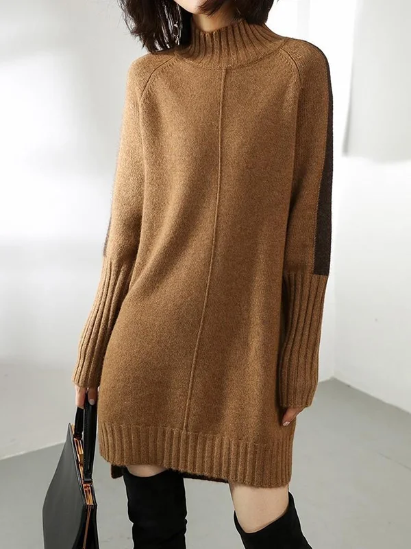 Suéter de punto largo y acogedor con cuello alto para mujer | Ideal para otoño/invierno