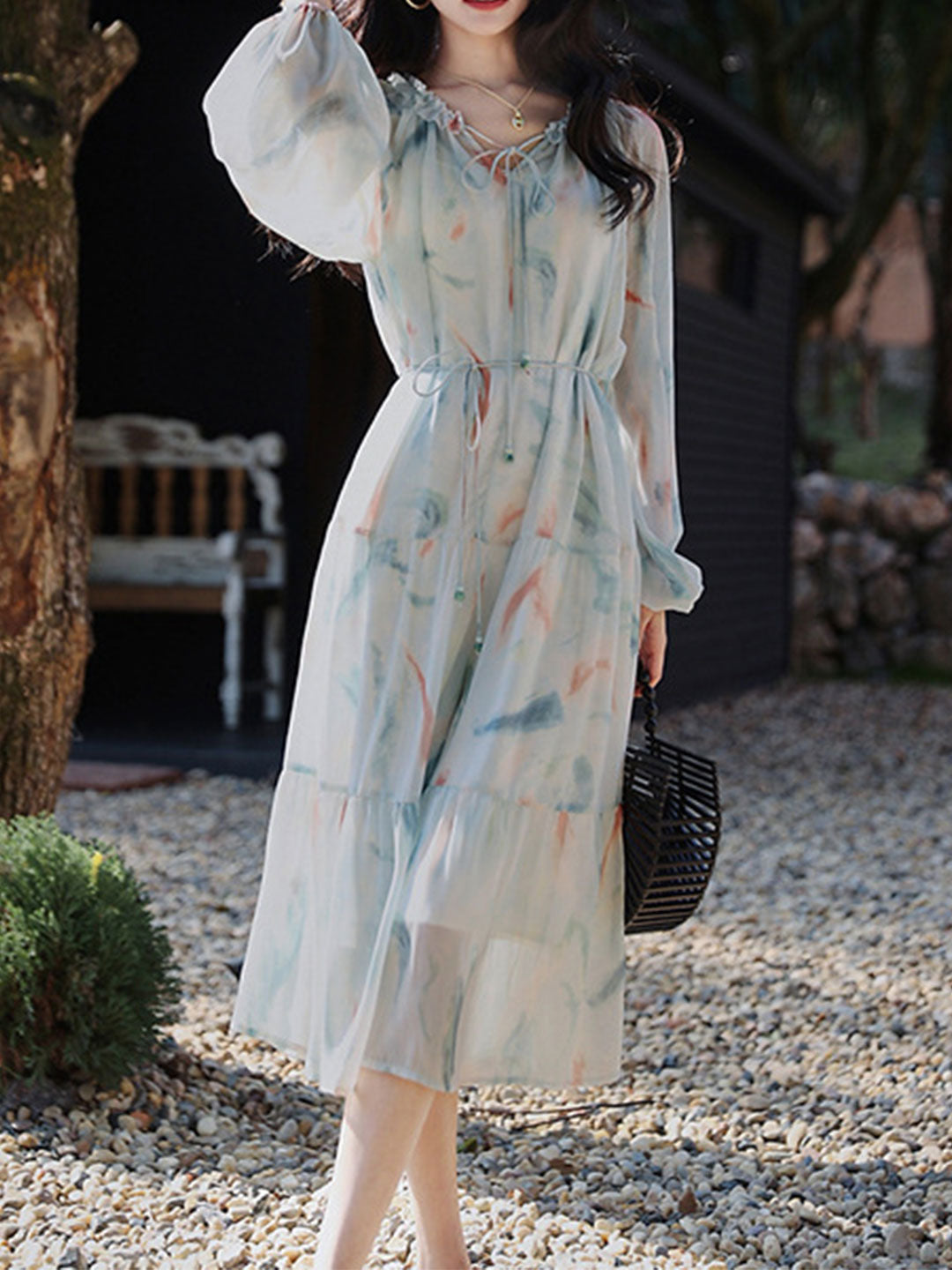 Julia Elegant Printed Floral Chiffon Dress