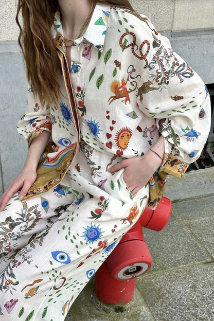 Conjunto destacado de pantalones holgados de gran tamaño con estampado étnico