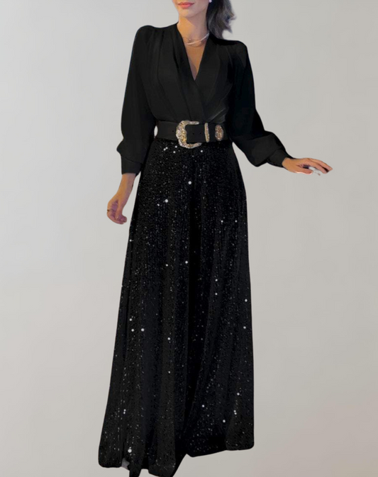 Vestido de noche formal para mujer con cinturón y falda de lentejuelas | Ideal para primavera/verano