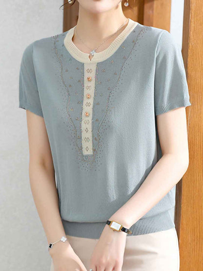 Layla Loose Crew Neck Rhinestone Knitted Top