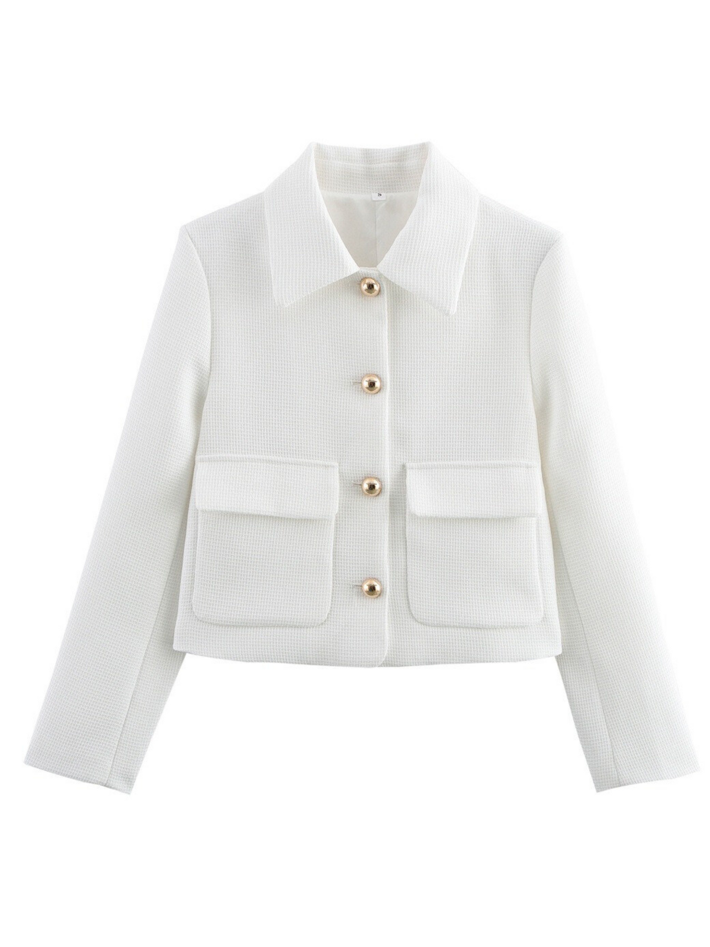 Alicia Textured Buttoned White Jacket