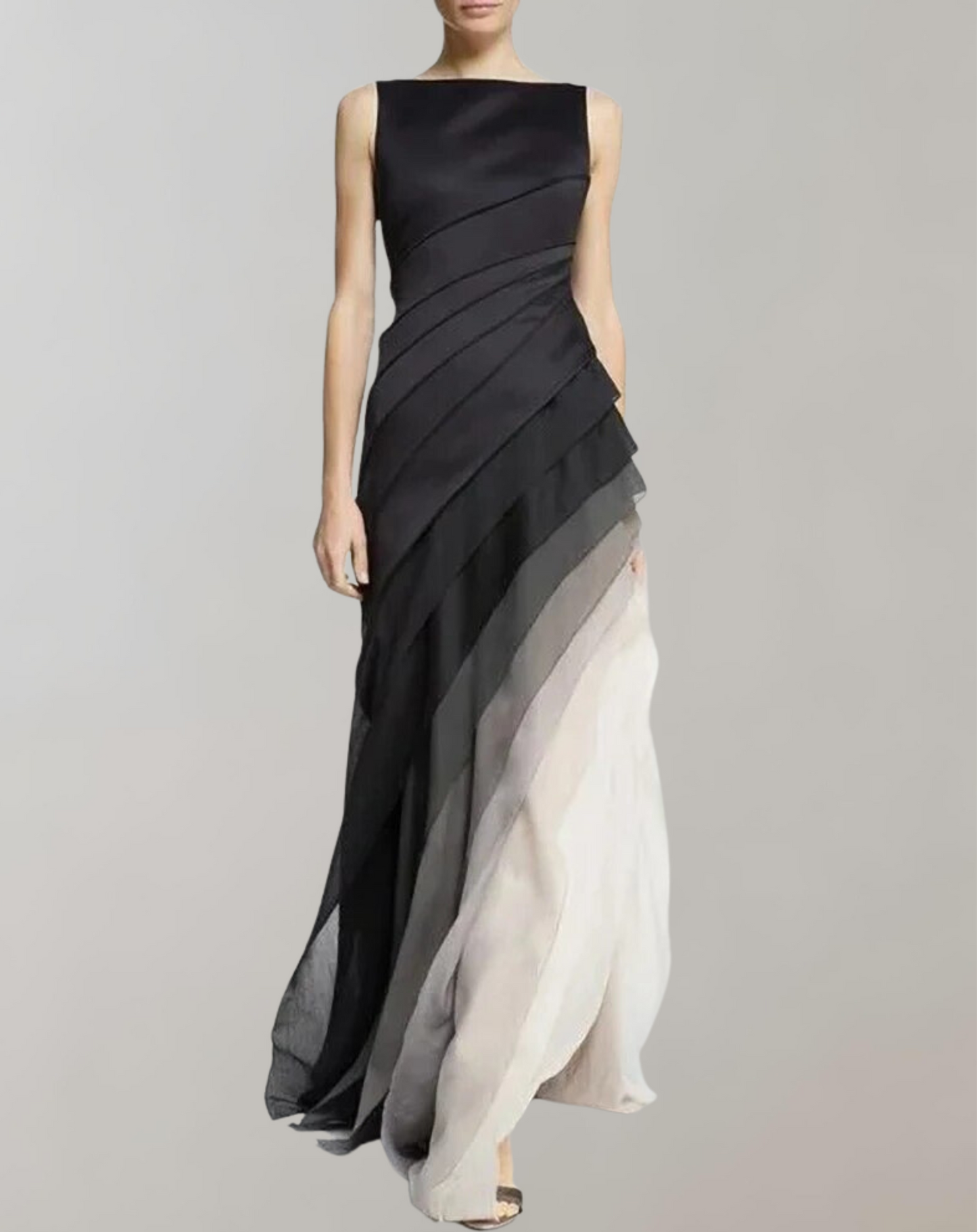 Vestido midi de mujer con cuello redondo, cintura alta y diseño degradado con volantes | Ideal para primavera/verano